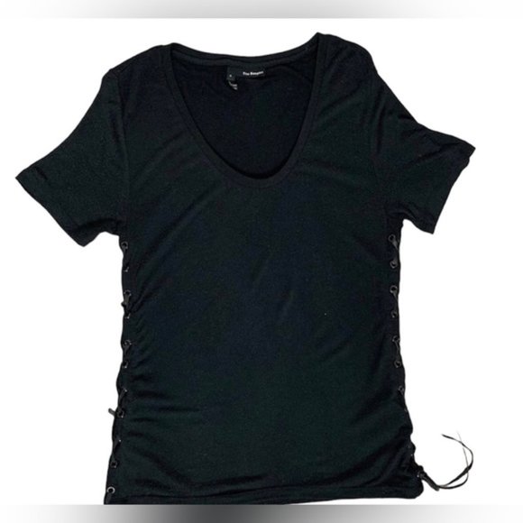 The Kooples Tie Side Lace Up T-Shirt Short Sleeve Viscose Black Size Small - Picture 1 of 10